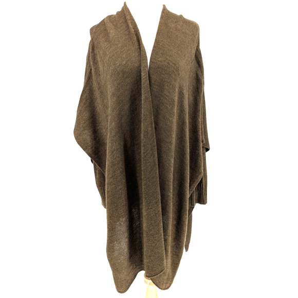 Olive Green Asymmetric Lagenlook Cape Cardigan Wrap Sweater Boho Minimalist XS - Picture 2 of 11